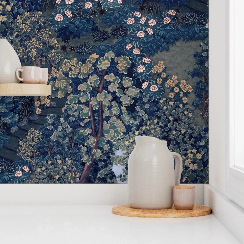 Trefail Garden Dark Blue Wallpaper